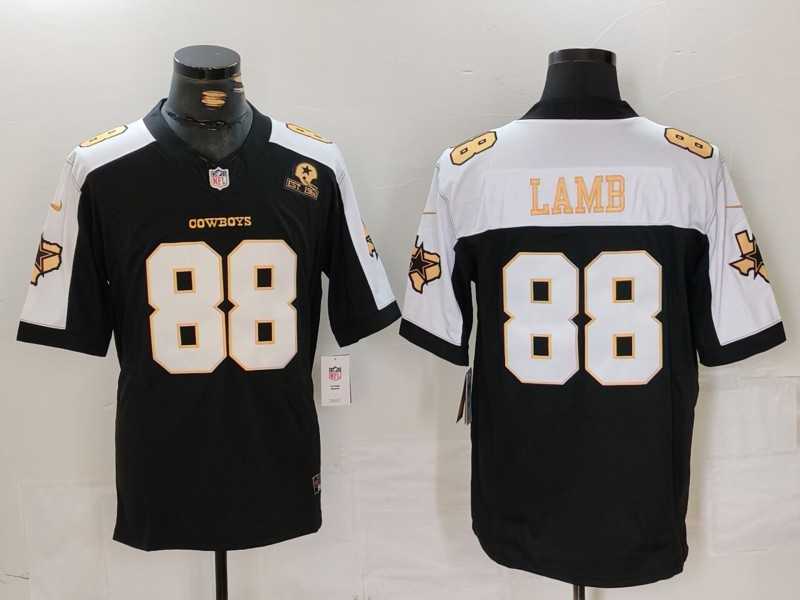 Mens Dallas Cowboys #88 CeeDee Lamb Blue Gold Name Thanksgiving FUSE Vapor Limited Stitched Jersey